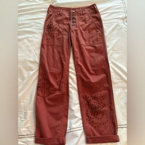 Anthropologie Brown Flare Wide Leg Jeans with Decorative Pattern